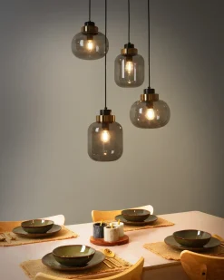 Discount Beliani Lampadario ZAYANDE Vetro Grigio chiaro Grigio Oro