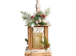 Beliani Lanterna a LED SAIMA Modello natalizio 40 cm Marrone scuro Giallo Verde Marrone