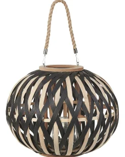 Outlet Beliani Lanterna BESAH Bambù 37 cm Nero Naturale Nero