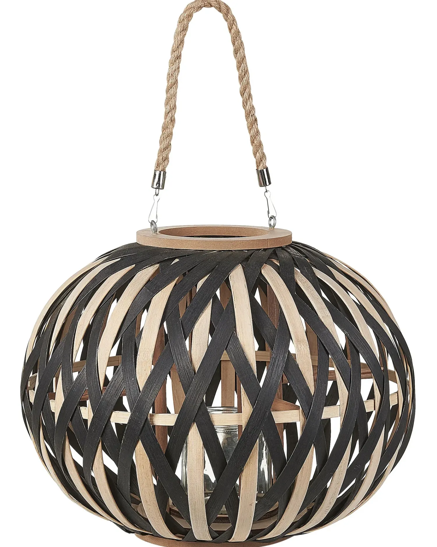 Outlet Beliani Lanterna BESAH Bambù 37 cm Nero Naturale Nero