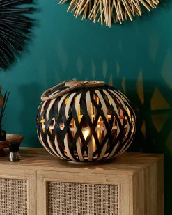 Outlet Beliani Lanterna BESAH Bambù 37 cm Nero Naturale Nero