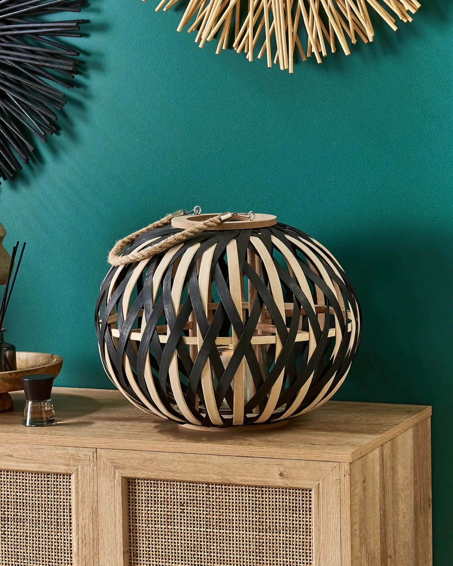 Outlet Beliani Lanterna BESAH Bambù 37 cm Nero Naturale Nero