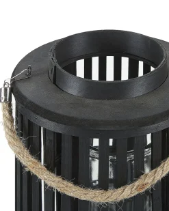 New Beliani Lanterna LUZON Legno di salice Nero Beige Nero