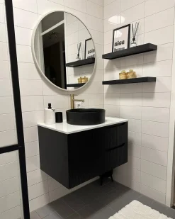 Lavabo da appoggio TEBAR ⌀ 40 cm Ceramica Nero