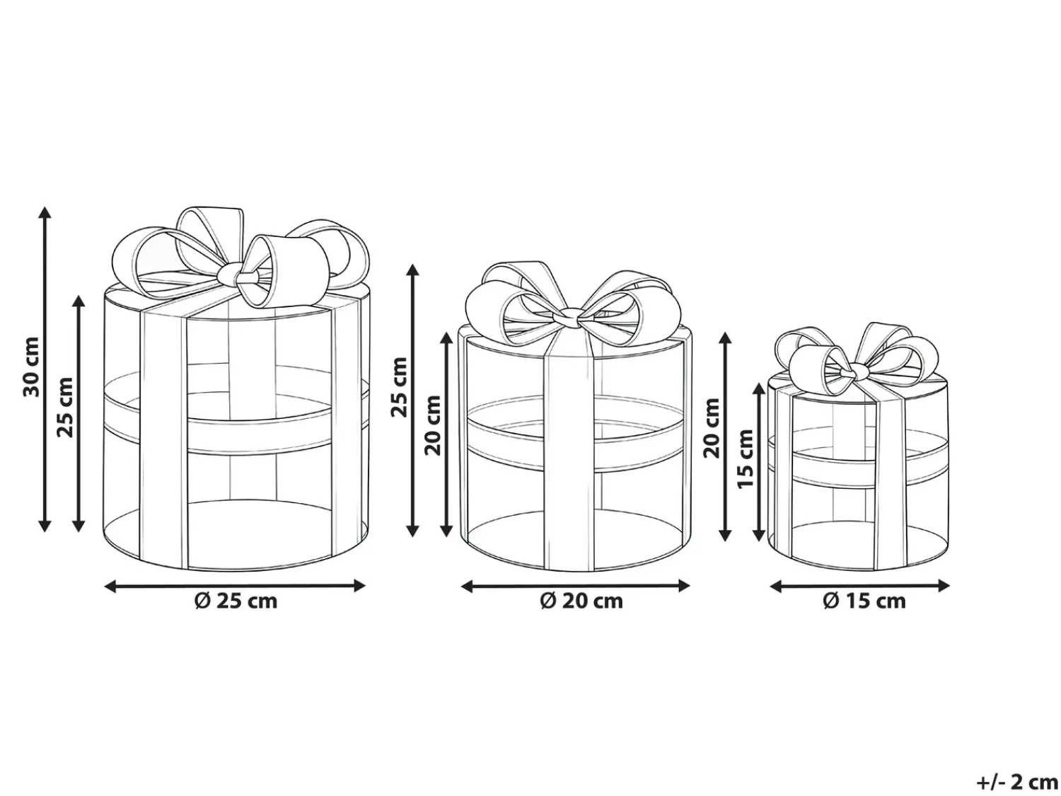 Online Beliani LED SLIVSO Regali di Natale 20/25/30 cm Oro