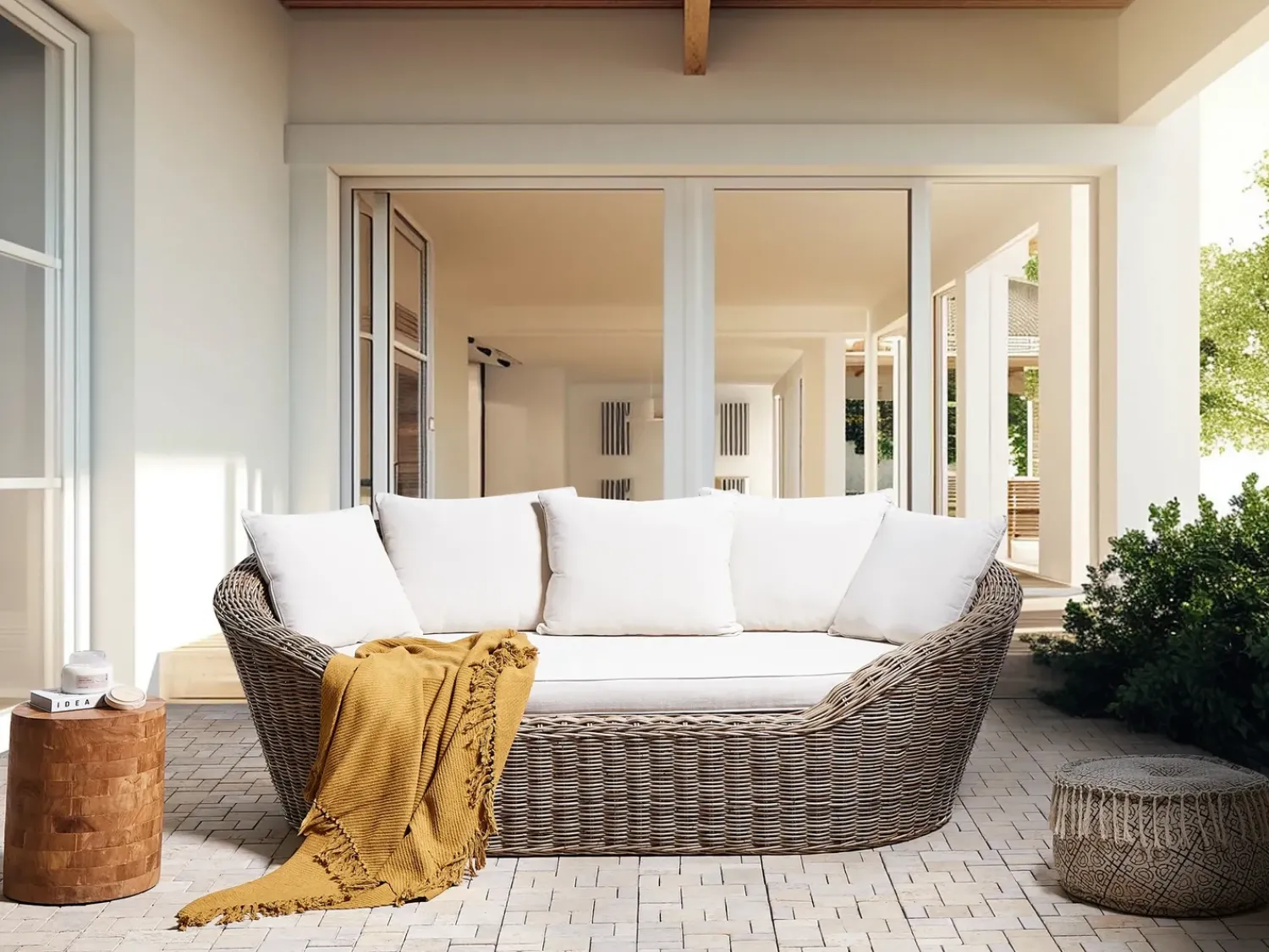 Online Beliani Lettino da giardino CAVO Rattan Naturale Beige Naturale