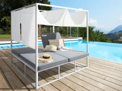 Online Beliani Lettino da giardino PALLANZA Metallo Bianco Bianco Grigio