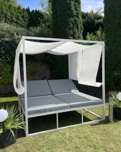 Online Beliani Lettino da giardino PALLANZA Metallo Bianco Bianco Grigio