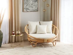 Outlet Beliani Lettino da giardino ROSSANO Rattan Naturale Beige Naturale