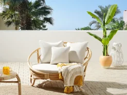 Outlet Beliani Lettino da giardino ROSSANO Rattan Naturale Beige Naturale