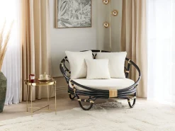 Online Beliani Lettino da giardino ROSSANO Rattan Nero Beige Nero