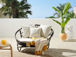 Online Beliani Lettino da giardino ROSSANO Rattan Nero Beige Nero
