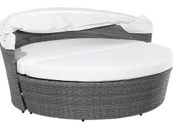 Beliani Lettino da giardino SYLT LUX Rattan sintetico (PE) Grigio Bianco Grigio