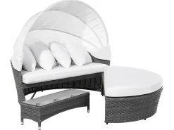Beliani Lettino da giardino SYLT LUX Rattan sintetico (PE) Grigio Bianco Grigio