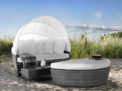 Beliani Lettino da giardino SYLT LUX Rattan sintetico (PE) Grigio Bianco Grigio
