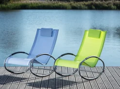 New Beliani Lettino Prendisole a Dondolo CAMPO Metallo Verde lime Verde Argento Nero