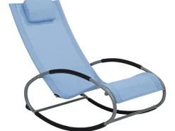 Beliani Lettino Prendisole a Dondolo CAMPO Tessuto Blu Blu Argento Nero