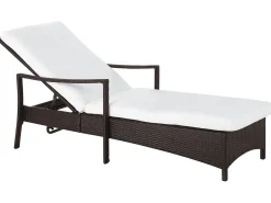Discount Beliani Lettino Prendisole con Cuscino VASTO Rattan sintetico (PE) Marrone Bianco Marrone