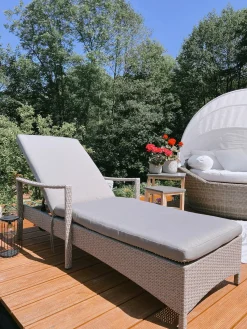 Best Beliani Lettino Prendisole con Cuscino VASTO Rattan sintetico (PE) Tortora Grigio