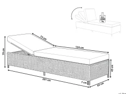 Best Beliani Lettino Prendisole con Cuscino TURIN Rattan sintetico (PE) Bianco Bianco Grigio