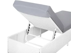 Best Beliani Lettino Prendisole con Cuscino TURIN Rattan sintetico (PE) Bianco Bianco Grigio