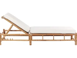 Outlet Beliani Lettino Prendisole con Cuscino LIGURE Bambù Marrone Bianco Marrone