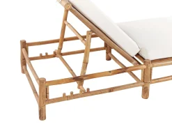 Outlet Beliani Lettino Prendisole con Cuscino LIGURE Bambù Marrone Bianco Marrone
