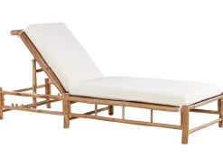 Outlet Beliani Lettino Prendisole con Cuscino LIGURE Bambù Marrone Bianco Marrone