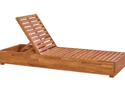 Clearance Beliani Lettino Prendisole con Cuscino FANANO Legno d'acacia Marrone Bianco Marrone