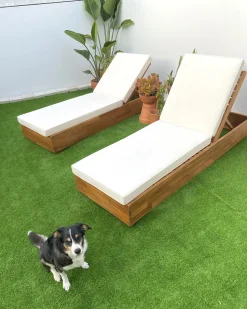 Clearance Beliani Lettino Prendisole con Cuscino FANANO Legno d'acacia Marrone Bianco Marrone