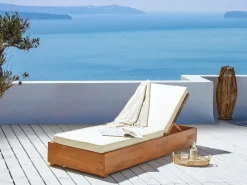 Clearance Beliani Lettino Prendisole con Cuscino FANANO Legno d'acacia Marrone Bianco Marrone