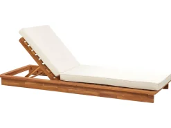 Discount Beliani Lettino Prendisole con Cuscino GRANARI Legno d'acacia Marrone Bianco Marrone