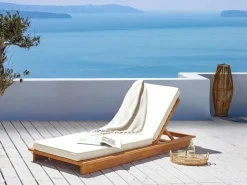 Discount Beliani Lettino Prendisole con Cuscino GRANARI Legno d'acacia Marrone Bianco Marrone