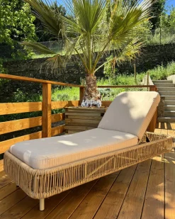 Hot Beliani Lettino Prendisole con Cuscino OSINI Rattan sintetico (PE) Beige Beige Naturale