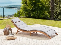 Discount Beliani Lettino Prendisole con Cuscino LUINO Legno d'acacia Grigio Grigio Marrone