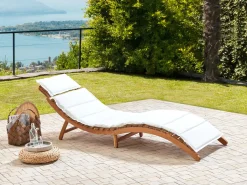 Best Beliani Lettino Prendisole con Cuscino LUINO Legno d'acacia Bianco sporco Bianco Marrone