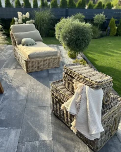 Hot Beliani Lettino Prendisole con Cuscino BELSITO Rattan Naturale Grigio Naturale