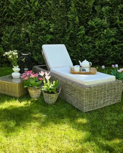 Discount Beliani Lettino Prendisole con Cuscino PALESE Rattan Naturale Grigio Naturale