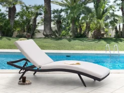 Best Beliani Lettino Prendisole con Cuscino AMELIA Metallo Beige chiaro Beige Nero