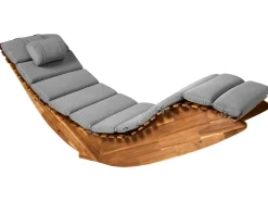 Clearance Beliani Lettino Prendisole con Cuscino BRESCIA PREMIUM Legno d'acacia Grigio melange Grigio Marrone