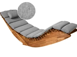 Clearance Beliani Lettino Prendisole con Cuscino BRESCIA PREMIUM Legno d'acacia Grigio melange Grigio Marrone