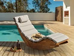 Best Beliani Lettino Prendisole con Cuscino BRESCIA PREMIUM Legno d'acacia Tortora Beige Marrone