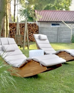 Best Beliani Lettino Prendisole con Cuscino BRESCIA PREMIUM Legno d'acacia Tortora Beige Marrone