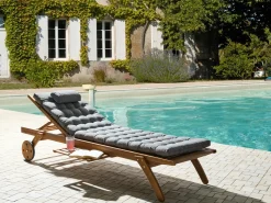 Online Beliani Lettino Prendisole con Cuscino CESANA PREMIUM Legno d'acacia Grigio melange Grigio Marrone