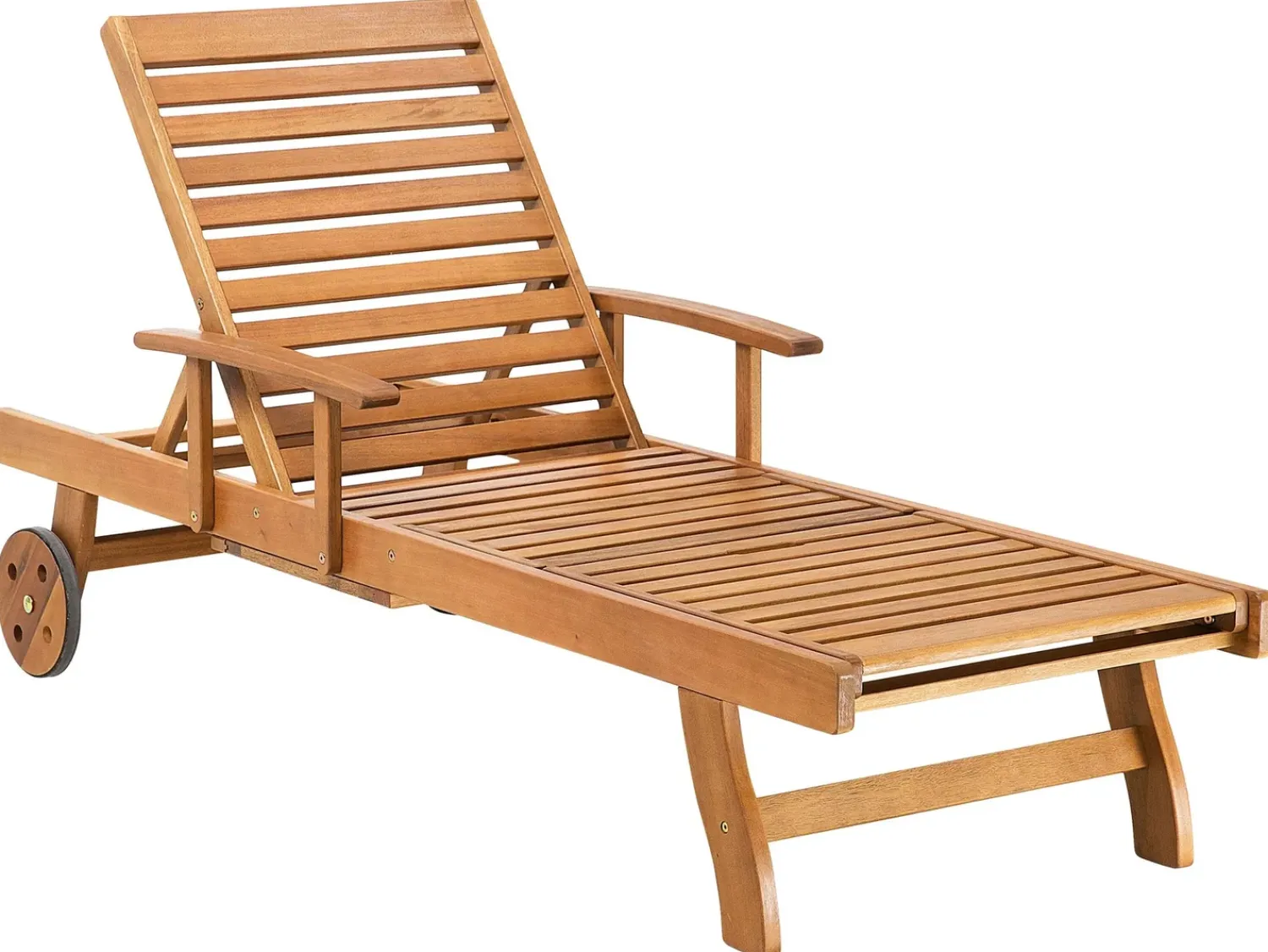 New Beliani Lettino Prendisole con Cuscino JAVA PREMIUM Legno d'acacia Beige chiaro Beige Marrone