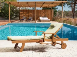 Clearance Beliani Lettino Prendisole con Cuscino JAVA PREMIUM Legno d'acacia Verde Verde Marrone