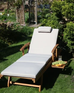 Sale Beliani Lettino Prendisole con Cuscino JAVA PREMIUM Legno d'acacia Tortora Beige Marrone