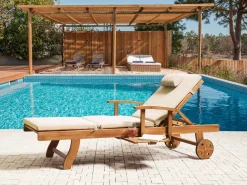 Sale Beliani Lettino Prendisole con Cuscino JAVA PREMIUM Legno d'acacia Tortora Beige Marrone