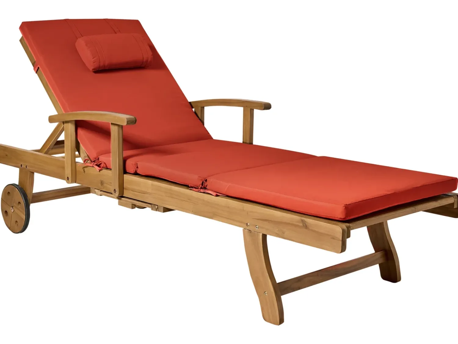 Discount Beliani Lettino Prendisole con Cuscino JAVA PREMIUM Legno d'acacia Rosso Rosso Marrone