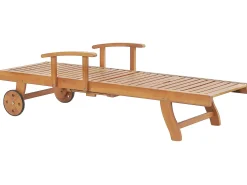 Beliani Lettino Prendisole con Cuscino JAVA PREMIUM Legno d'acacia Grigio chiaro Marrone Grigio